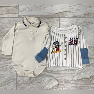 Simonetta Cream Polo Onesie and Mickey Mouse Shirt Set, Size 12-18M